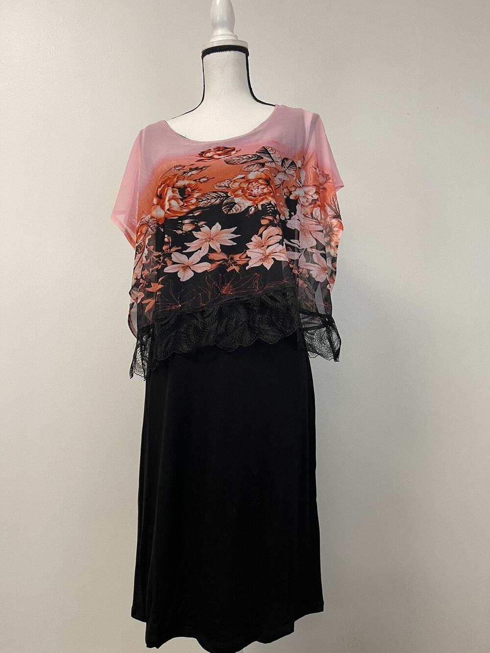 Harmony Shift Dress Womens 10 Floral Short Sleeve Black Round Neck N105